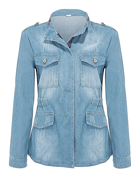 Full Size Chest Pocket Zip Up Denim Jacket Plus Size -