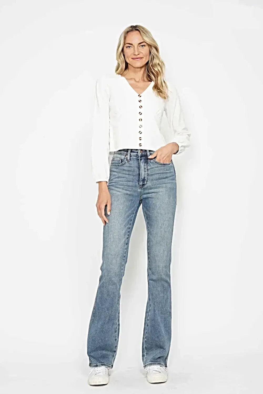 Judy Blue Full Size Tummy Control Back Embroidered Pocketed Bootcut Jeans Plus Size -