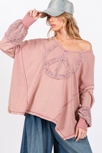 SAGE + FIG Peace Sign Mineral Wash Terry Top