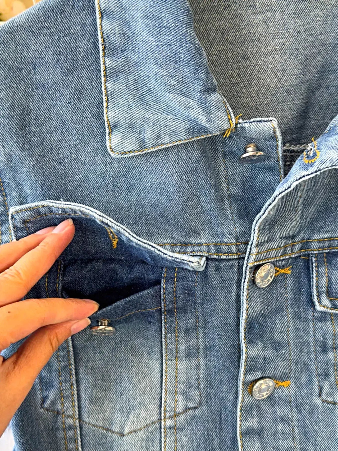 Button Front Wide Leg Denim Jumpsuit -