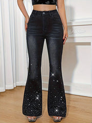 Rhinestone Embellished Flare Leg Jeans -