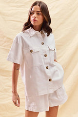 Chic Casual Spring Outfit: SO ME Button Down Denim Shirt and Shorts Set by Trendsi -