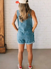 Sleeveless Zip-Up Denim Romper -