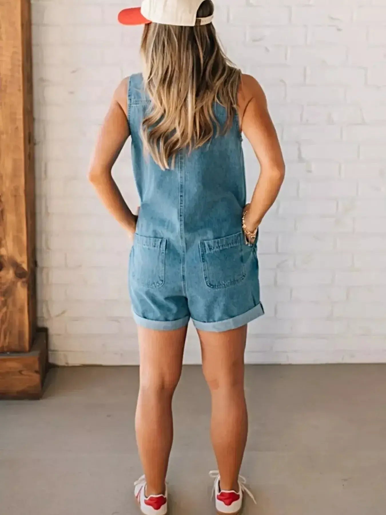 Sleeveless Zip-Up Denim Romper -