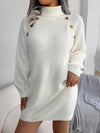 Decorative Button Turtleneck Sweater Dress