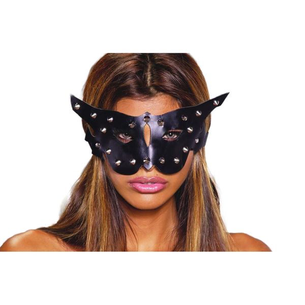 Elegant Moments IS-L9155 Leather Cat style mask with metal studs, Reg.$25