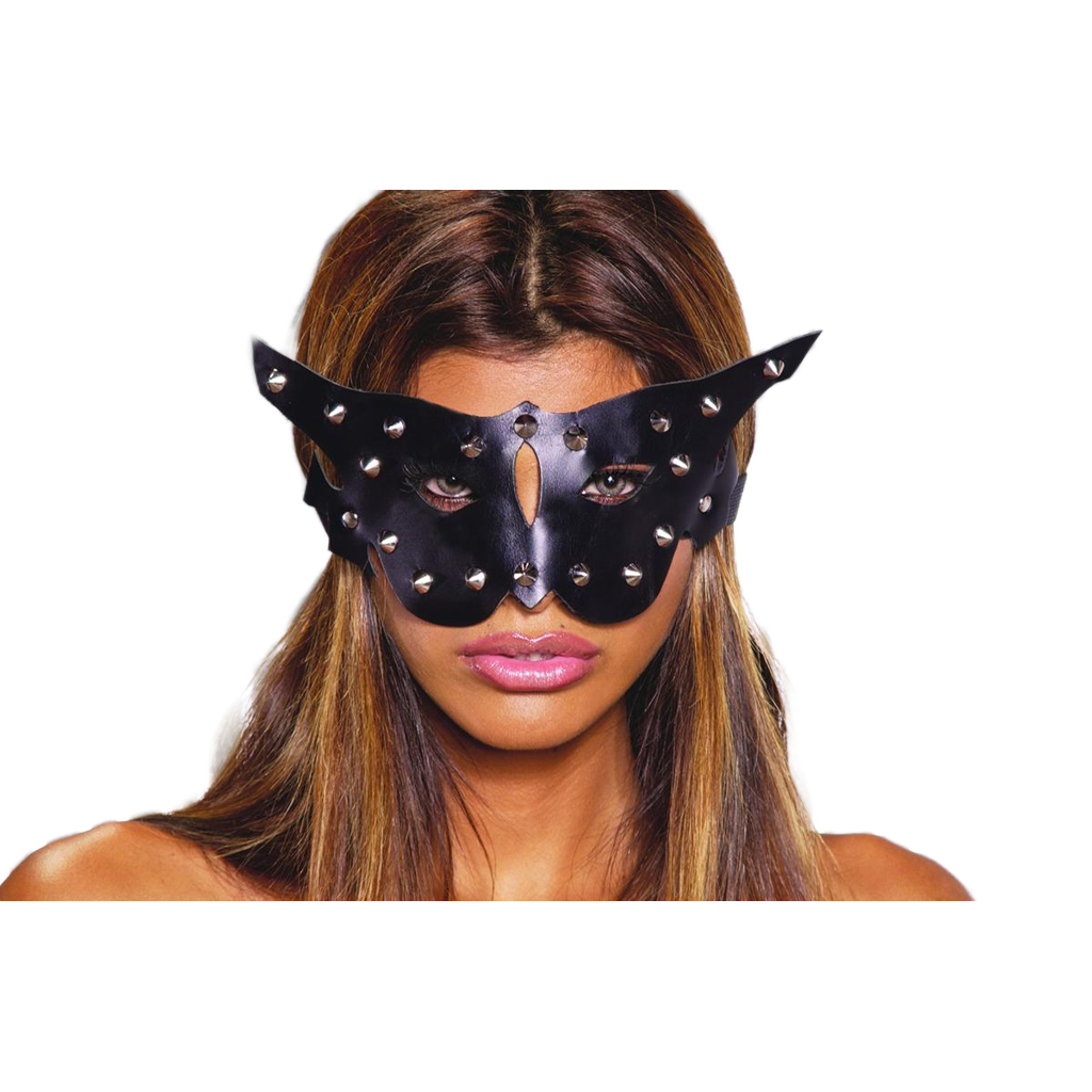 Elegant Moments IS-L9155 Leather Cat style mask with metal studs, Reg.$25