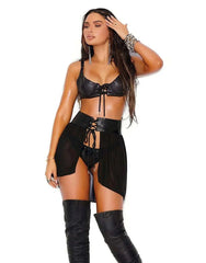 Elegant Moments L9837 – Leather lace up waist cincher with mesh skirt.
