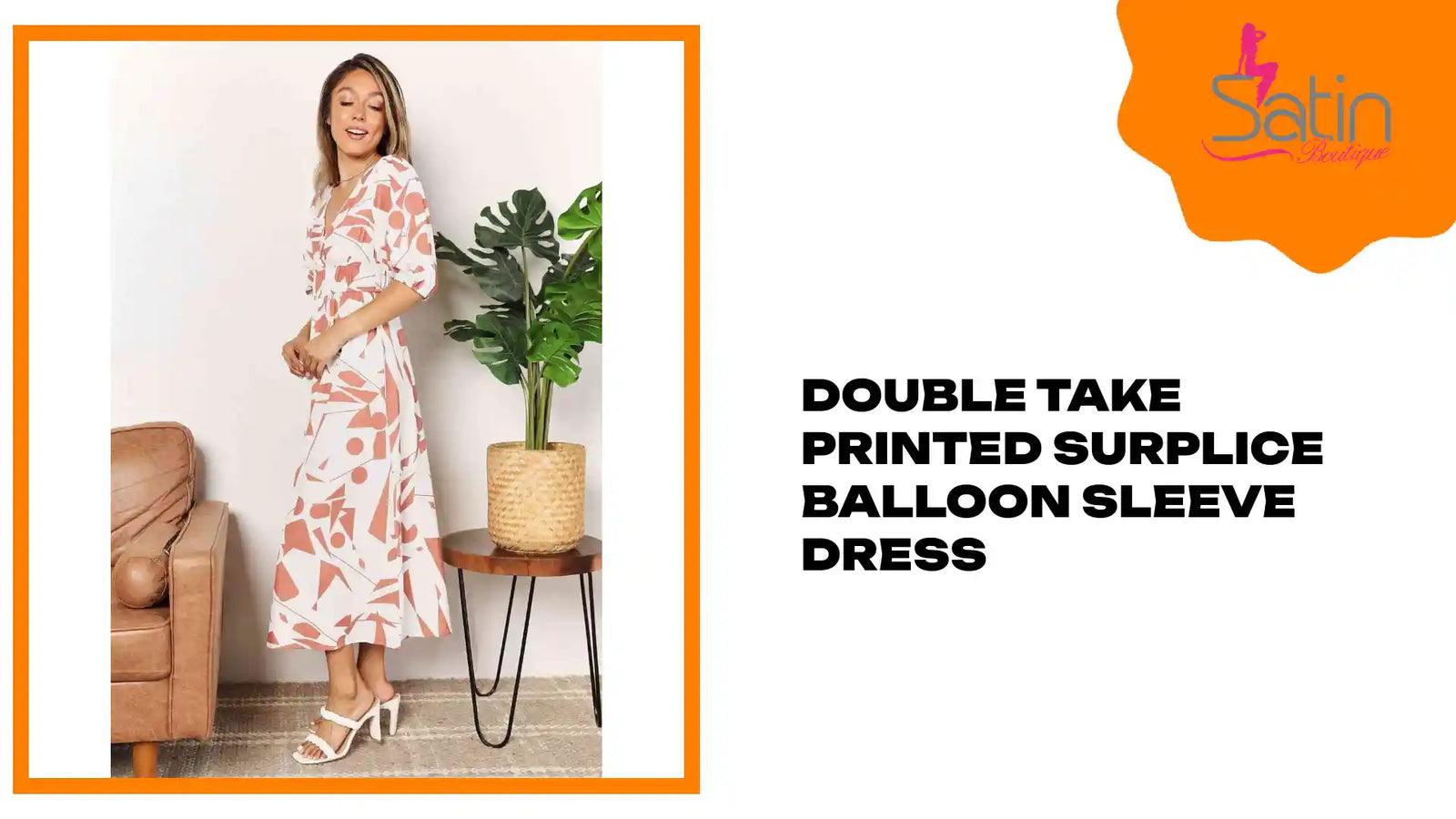 Double Take Printed Surplice Balloon Sleeve Dress by@Outfy