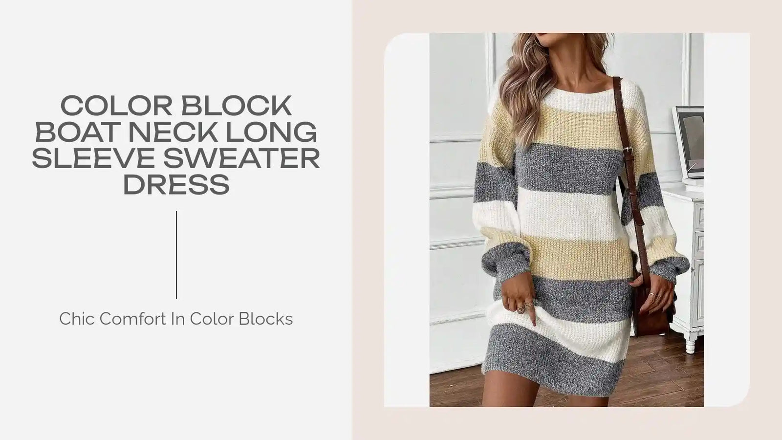 Color Block Boat Neck Long Sleeve Sweater Dress by@Outfy