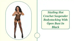 Sizzling Hot Crochet suspender bodystocking with open bust in Black by@Outfy
