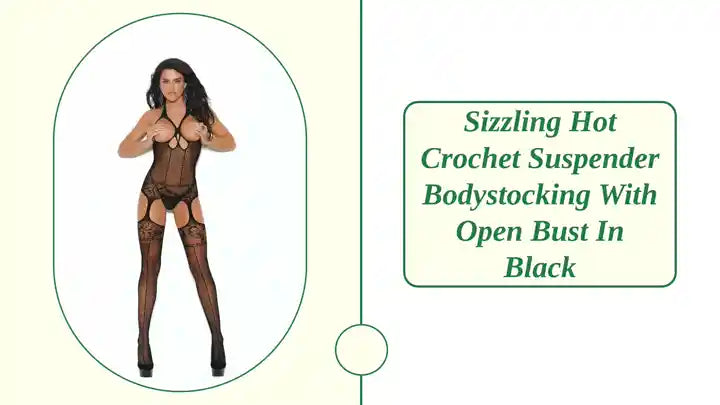 Sizzling Hot Crochet suspender bodystocking with open bust in Black by@Outfy