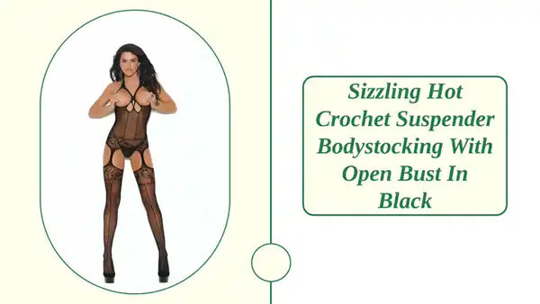 Sizzling Hot Crochet suspender bodystocking with open bust in Black by@Outfy