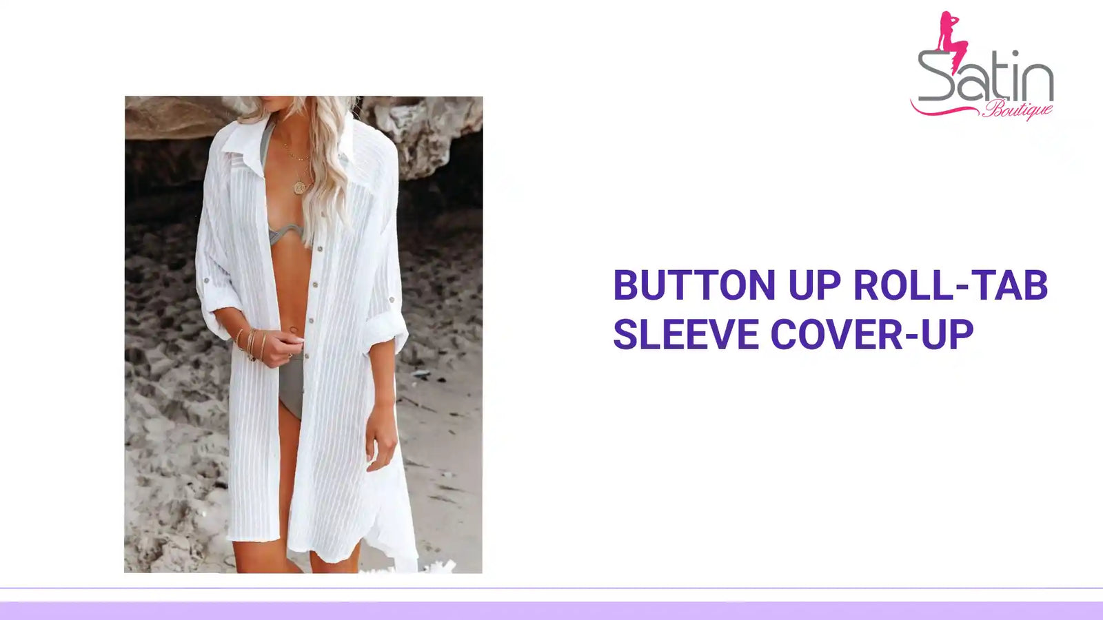 Button Up Roll-Tab Sleeve Cover-Up by@Outfy