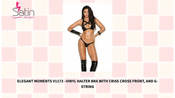 Elegant Moments V1173 – вінілавы бюстгальтар на халяве з перакрыжаванымі спераду і стрункамі ад @Outfy