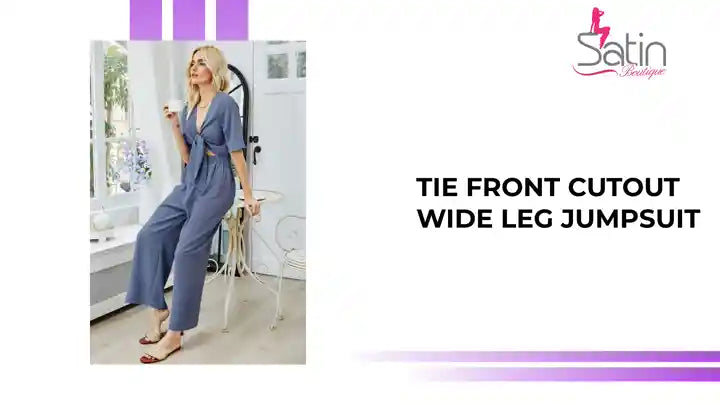 Tie Front Cutout Wide Leg Jumpsuit by@Outfy