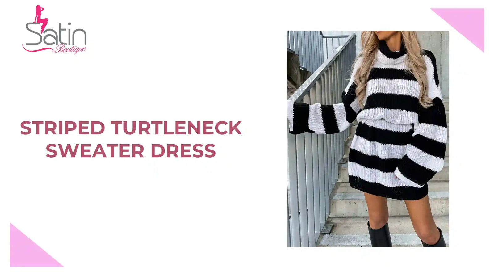 Striped Turtleneck Sweater Dress by@Outfy