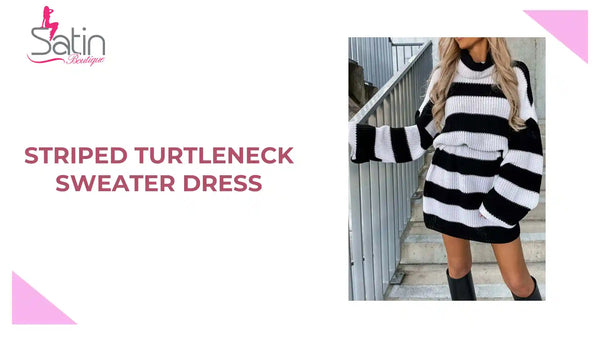 Striped Turtleneck Sweater Dress by@Outfy