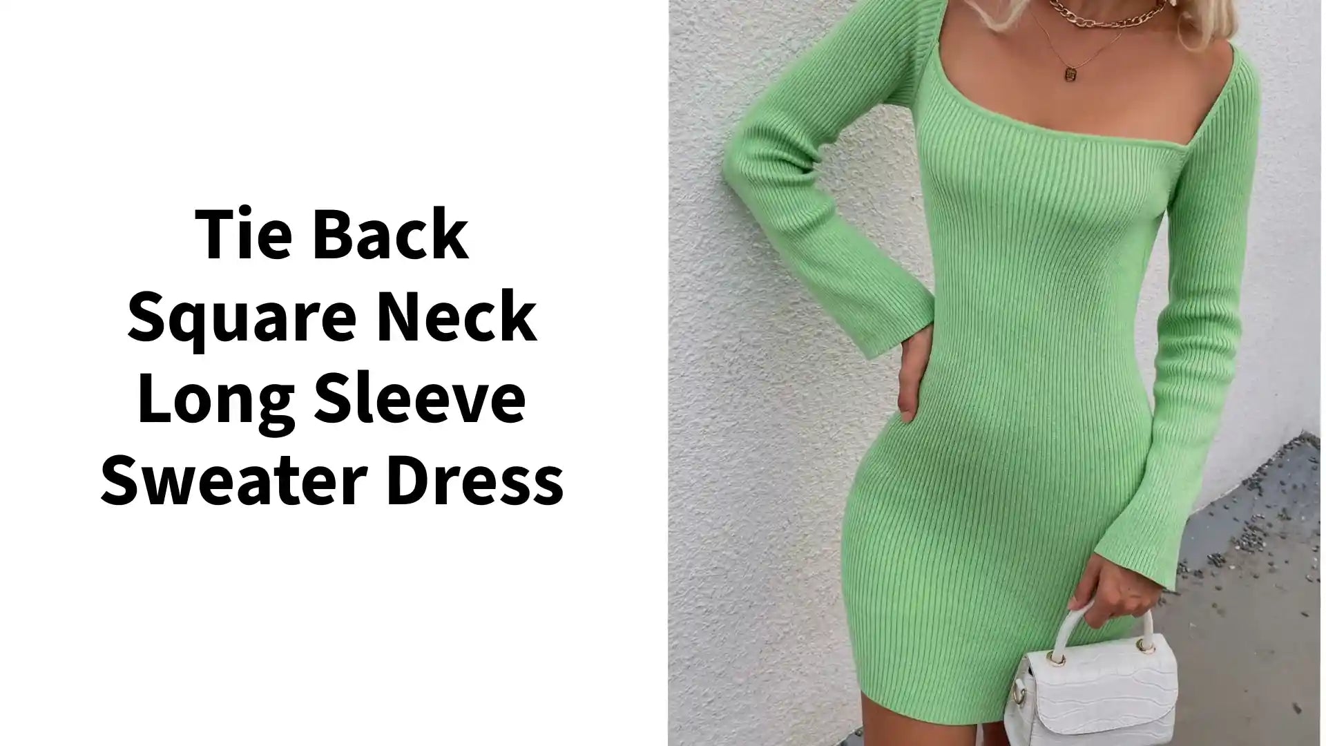 Tie Back Square Neck Long Sleeve Sweater Dress by@Outfy