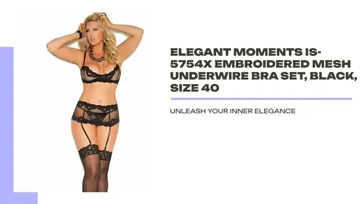 Elegant Moments IS-5754X Embroidered mesh underwire bra Set, Black, Size 40 by@Outfy