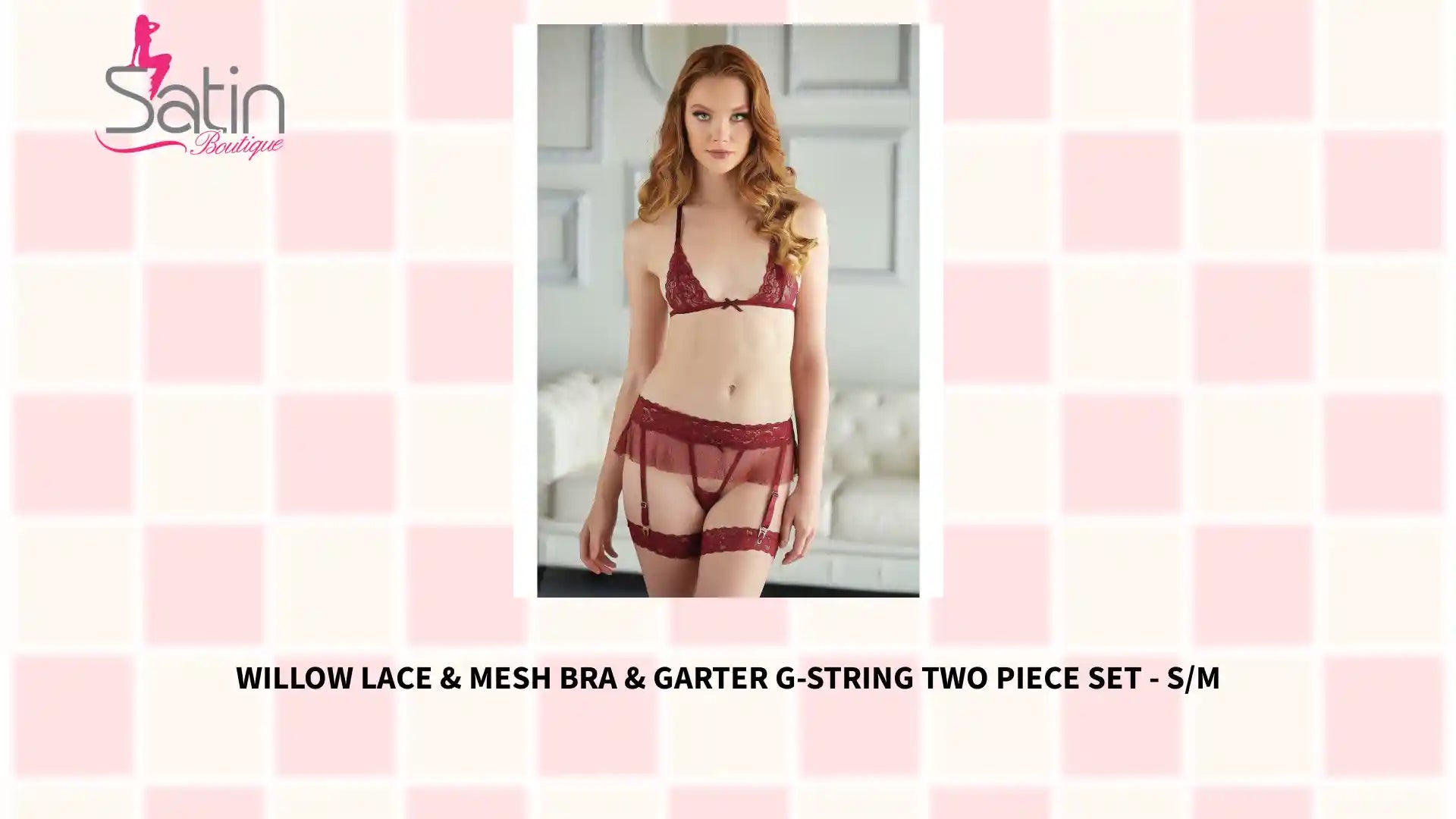 Willow Lace &amp; Mesh Bra &amp; Garter G-string Two Piece Set - S/M by@Outfy