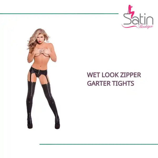 Wet Look Zipper Garter Tights by@Outfy