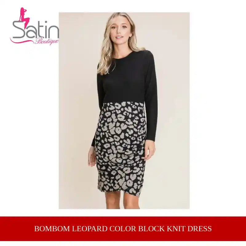 BOMBOM Leopard Color Block Knit Dress by@Outfy
