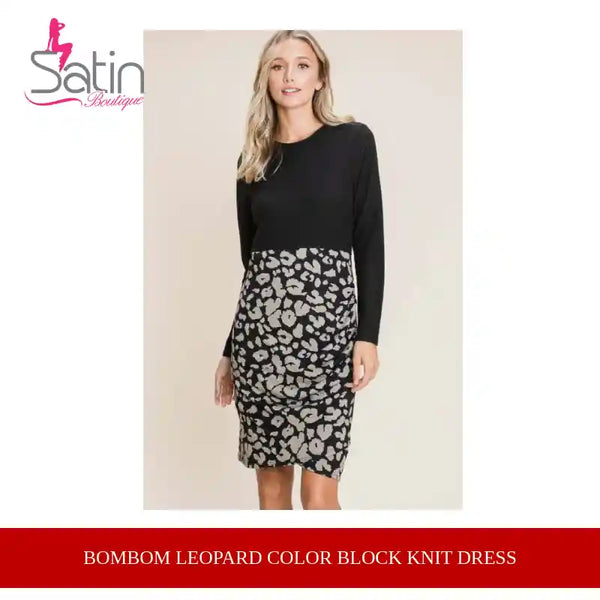 BOMBOM Leopard Color Block Knit Dress by@Outfy