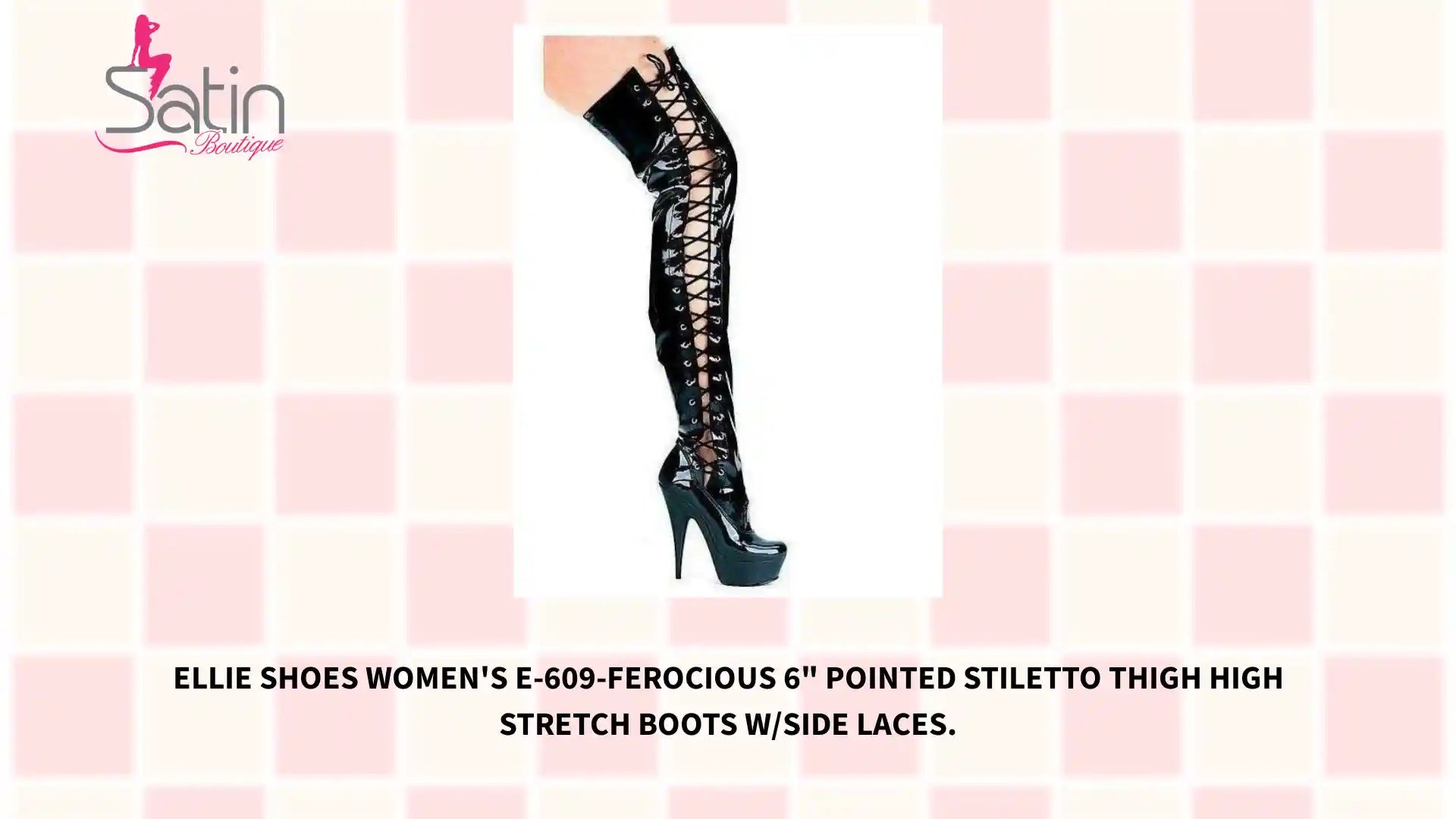 Ellie Shoes Women&#039;s E-609-Ferocious 6&quot; Pointed Stiletto Thigh High Stretch Boots W/Side Laces. by@Outfy