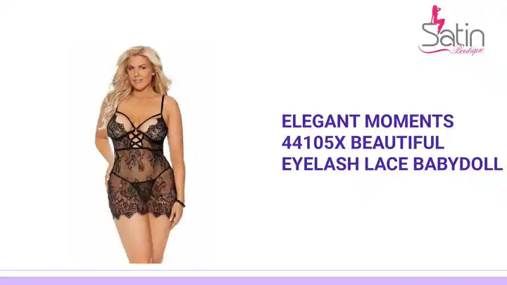 Elegant Moments 44105X Beautiful Eyelash Lace Babydoll by@Outfy