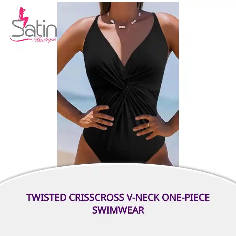Twisted Crisscross V-Neck One-Piece Swimwear by@Outfy