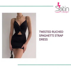 Twisted Ruched Spaghetti Strap Dress by@Outfy