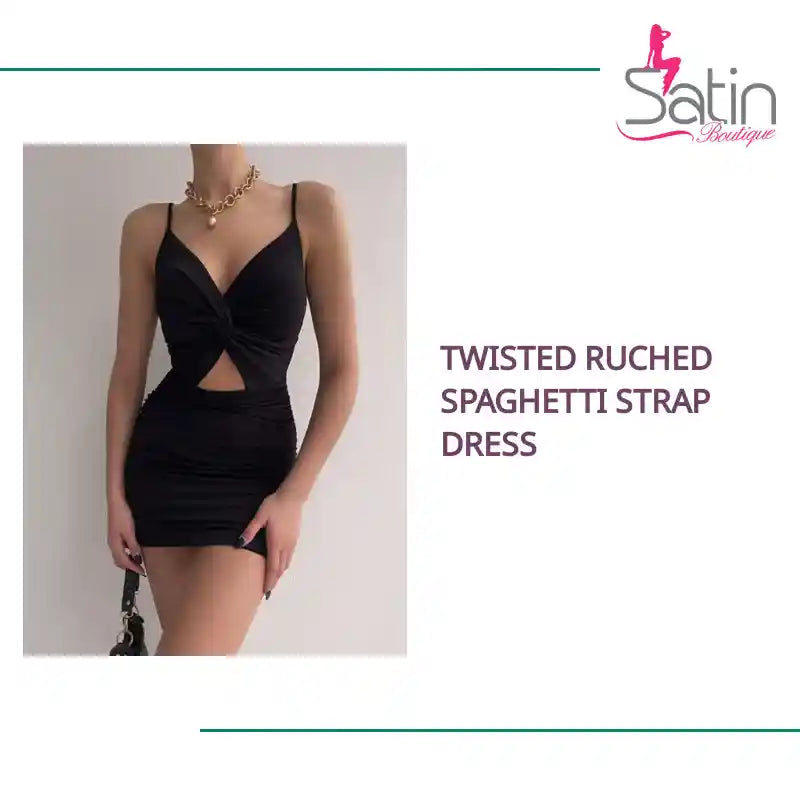 Twisted Ruched Spaghetti Strap Dress by@Outfy