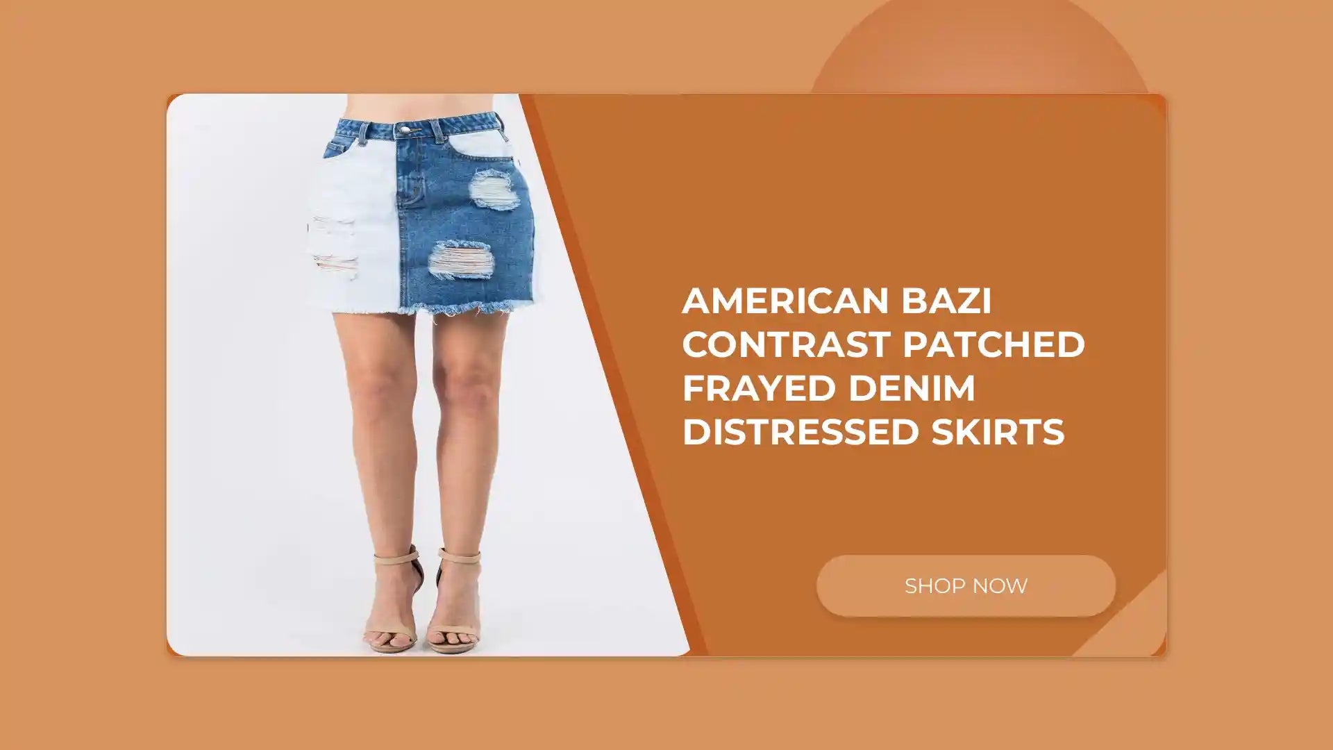 American Bazi Contrast Patched Frayed Denim Distressed Skirts by@Outfy