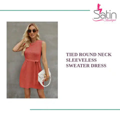 Tied Round Neck Sleeveless Sweater Dress by@Outfy
