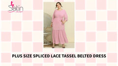 Plus Size Spliced Lace Tassel Belted Dress by@Outfy