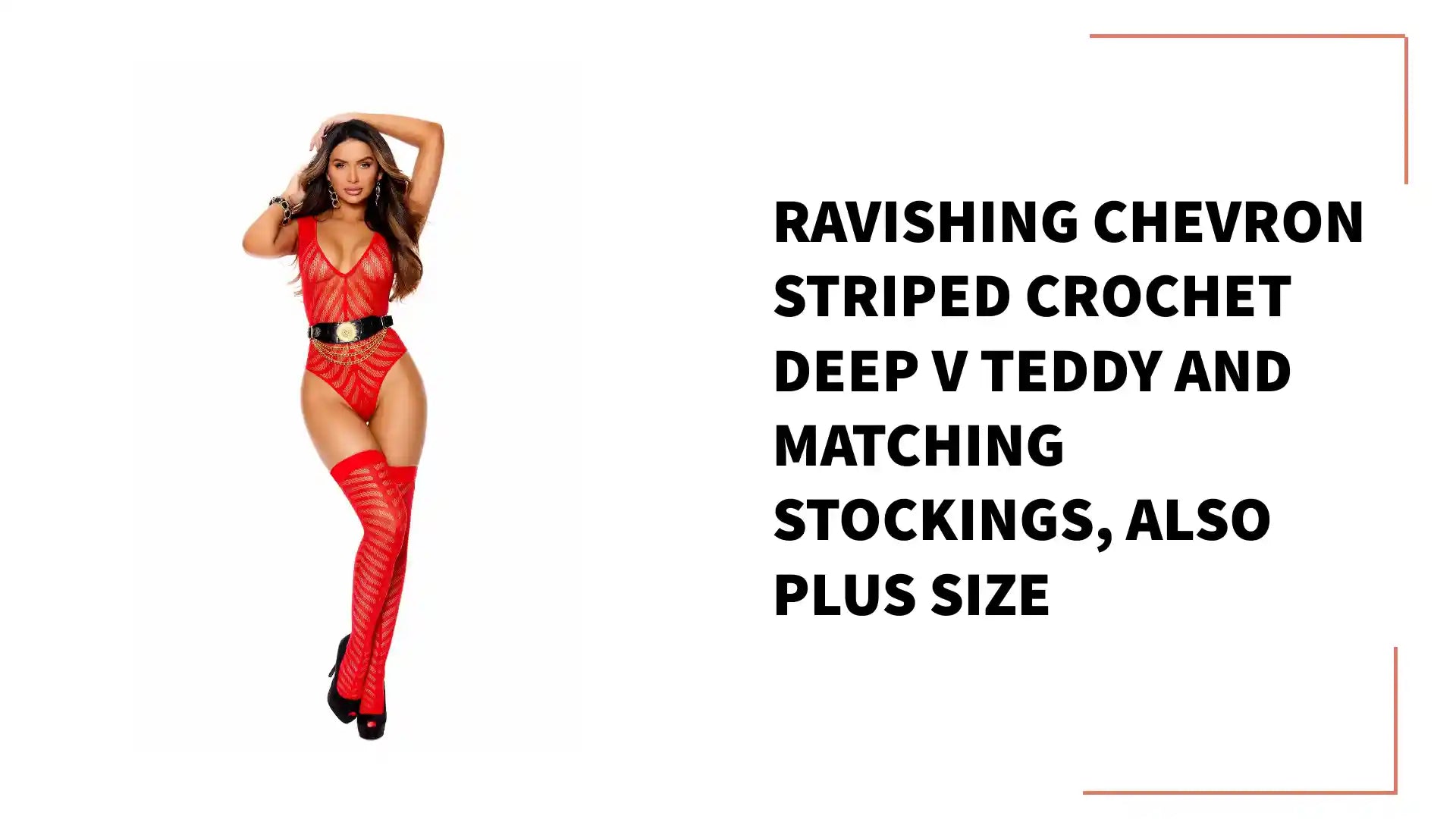 Ravishing Chevron striped crochet deep V teddy and matching stockings, Also Plus size by@Outfy