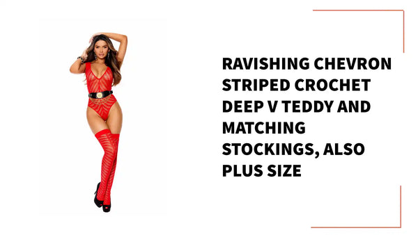 Ravishing Chevron striped crochet deep V teddy and matching stockings, Also Plus size by@Outfy