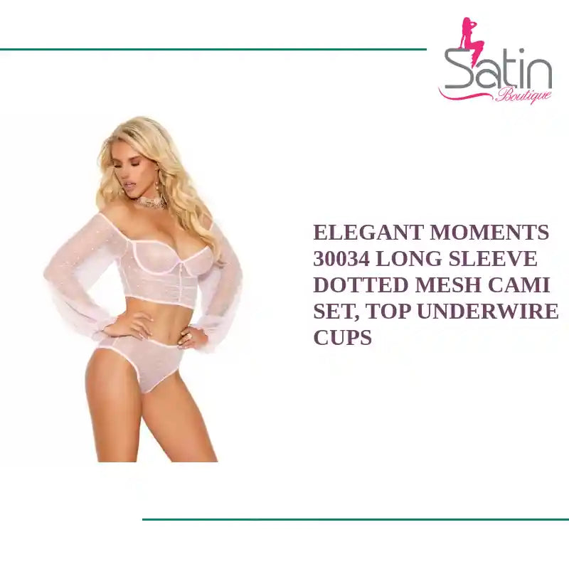 Elegant Moments 30034 Long sleeve dotted mesh cami set, top underwire cups by@Outfy