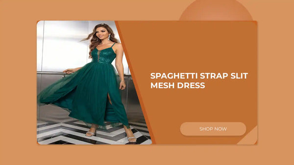 Spaghetti Strap Slit Mesh Dress by@Outfy
