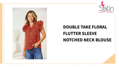 Double Take Floral Flutter Sleeve Notched Neck Blouse by@Outfy