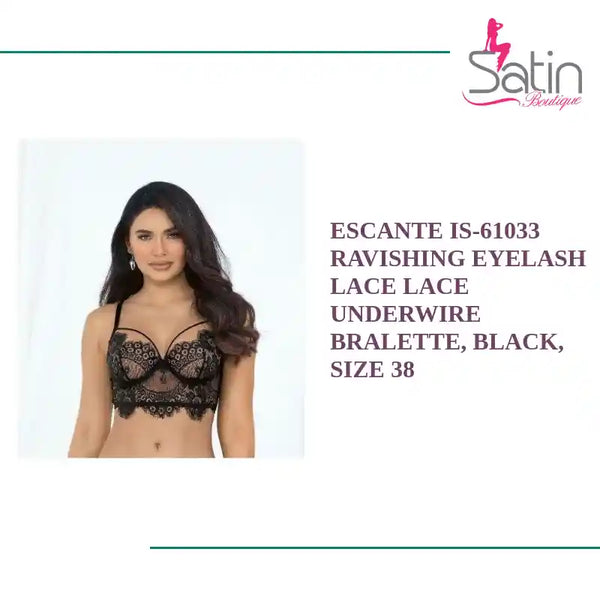 Escante IS-61033 Ravishing Eyelash lace Lace Underwire Bralette, Black, Size 38 by@Outfy