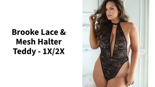 Brooke Lace &amp; Mesh Halter Teddy - 1X/2X by@Outfy