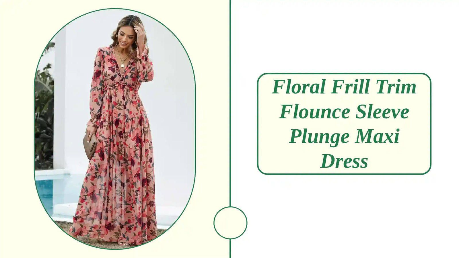 Floral Frill Trim Flounce Sleeve Plunge Maxi Dress by@Outfy