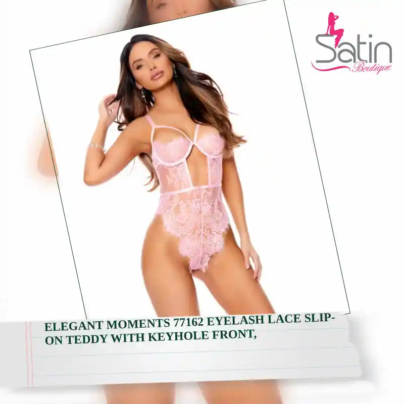 Elegant Moments 77162 Eyelash lace slip-on teddy with keyhole front, by@Outfy
