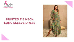 Printed Tie Neck Long Sleeve Dress by@Outfy