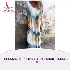 Full Size Pocketed Tie-Dye Short Sleeve Dress by@Outfy
