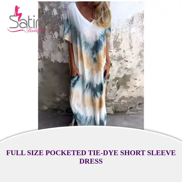 Full Size Pocketed Tie-Dye Short Sleeve Dress by@Outfy