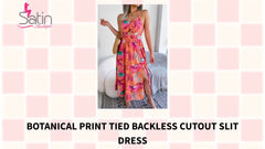 Botanical Print Tied Backless Cutout Slit Dress by@Outfy