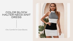 Color Block Halter Neck Knit Dress by@Outfy